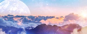 Preview wallpaper mountains, clouds, moon, height, overview, landscape