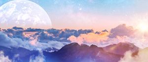 Preview wallpaper mountains, clouds, moon, height, overview, landscape