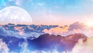 Preview wallpaper mountains, clouds, moon, height, overview, landscape