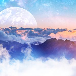 Preview wallpaper mountains, clouds, moon, height, overview, landscape
