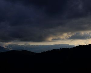 Preview wallpaper mountains, clouds, night, trees