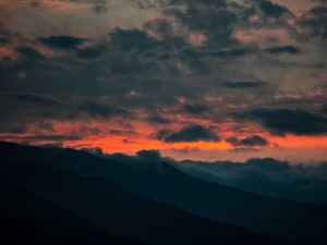 Preview wallpaper mountains, clouds, night, dark, porous