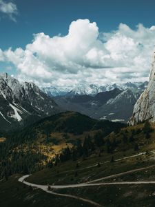 Preview wallpaper mountains, clouds, paths, aerial view, landscape