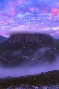 Preview wallpaper mountains, clouds, peak, scotland, pink