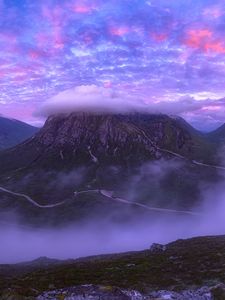 Preview wallpaper mountains, clouds, peak, scotland, pink