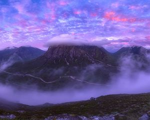 Preview wallpaper mountains, clouds, peak, scotland, pink