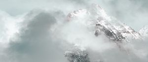 Preview wallpaper mountains, clouds, peak, forest, slope, snowy