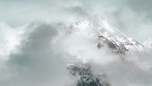 Preview wallpaper mountains, clouds, peak, forest, slope, snowy