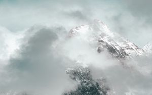 Preview wallpaper mountains, clouds, peak, forest, slope, snowy