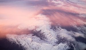 Preview wallpaper mountains, clouds, peaks, pink