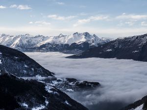 Preview wallpaper mountains, clouds, peaks, aerial view, sky