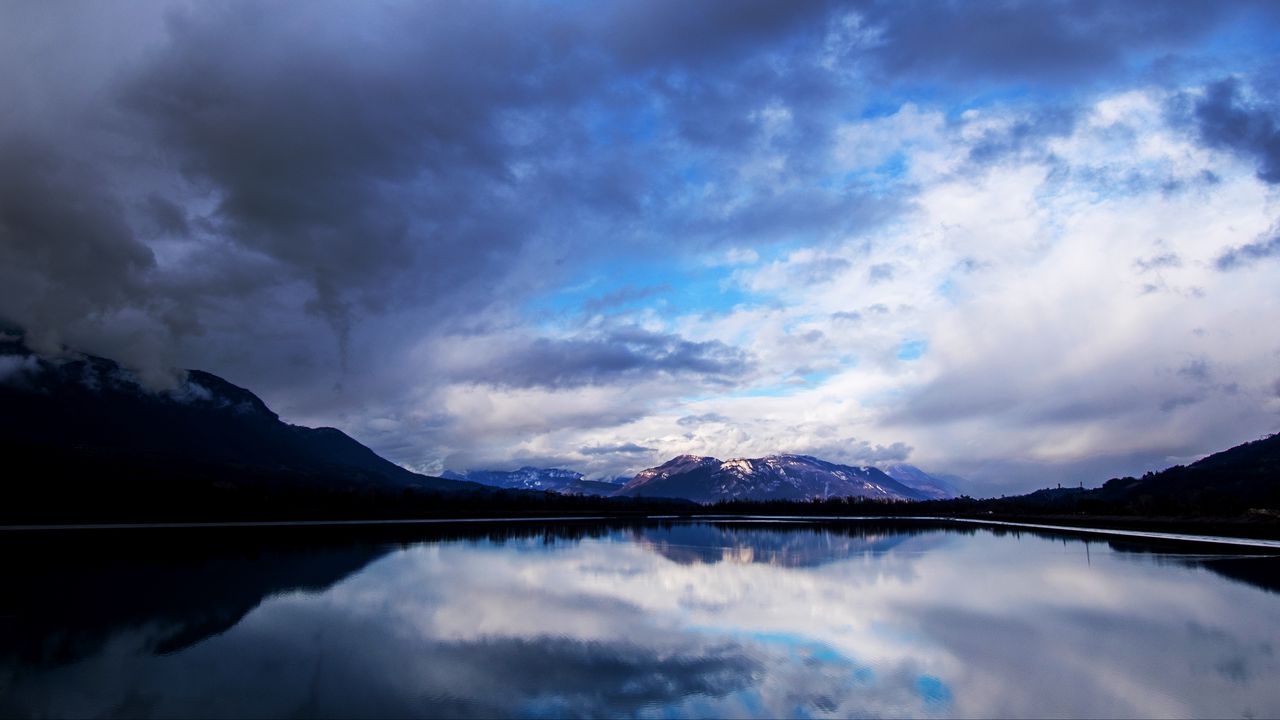 Wallpaper mountains, clouds, sky, reflection, lake, landscape