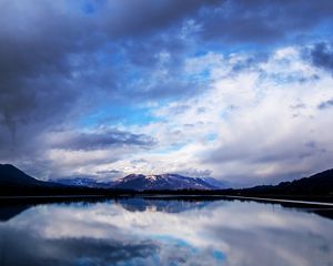 Preview wallpaper mountains, clouds, sky, reflection, lake, landscape