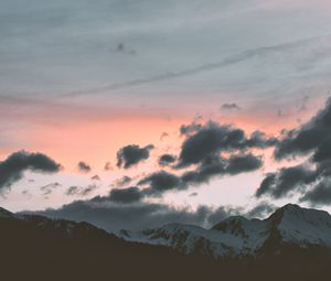 Preview wallpaper mountains, clouds, sky, sunset, peak