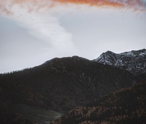 Preview wallpaper mountains, clouds, sky, peak, trees