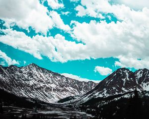 Preview wallpaper mountains, clouds, sky, snowy, porous