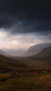 Preview wallpaper mountains, clouds, sky, rainbow