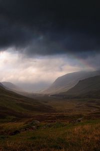 Preview wallpaper mountains, clouds, sky, rainbow