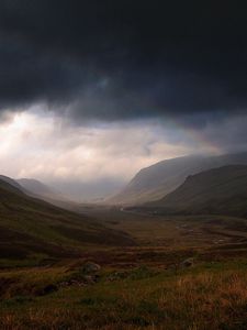 Preview wallpaper mountains, clouds, sky, rainbow