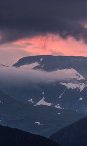 Preview wallpaper mountains, clouds, snow, peaks, norway