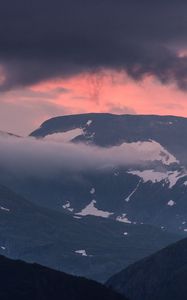 Preview wallpaper mountains, clouds, snow, peaks, norway