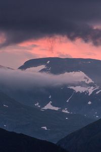 Preview wallpaper mountains, clouds, snow, peaks, norway