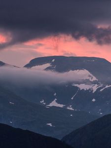 Preview wallpaper mountains, clouds, snow, peaks, norway