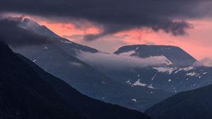 Preview wallpaper mountains, clouds, snow, peaks, norway