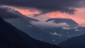 Preview wallpaper mountains, clouds, snow, peaks, norway