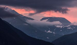 Preview wallpaper mountains, clouds, snow, peaks, norway