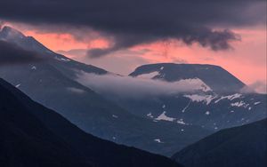 Preview wallpaper mountains, clouds, snow, peaks, norway