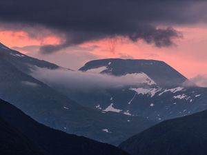 Preview wallpaper mountains, clouds, snow, peaks, norway