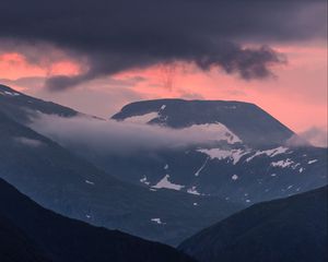 Preview wallpaper mountains, clouds, snow, peaks, norway