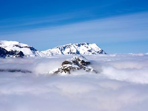 Preview wallpaper mountains, clouds, snow, sky, peaks