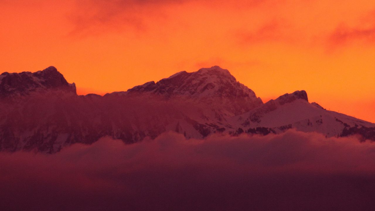 Wallpaper mountains, clouds, snow, dusk