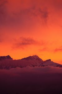 Preview wallpaper mountains, clouds, snow, dusk