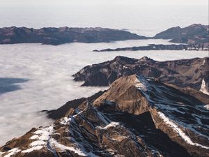 Preview wallpaper mountains, clouds, snow, aerial view, relief