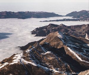 Preview wallpaper mountains, clouds, snow, aerial view, relief