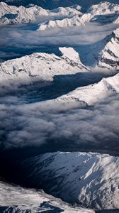 Preview wallpaper mountains, clouds, snow, aerial view