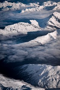 Preview wallpaper mountains, clouds, snow, aerial view