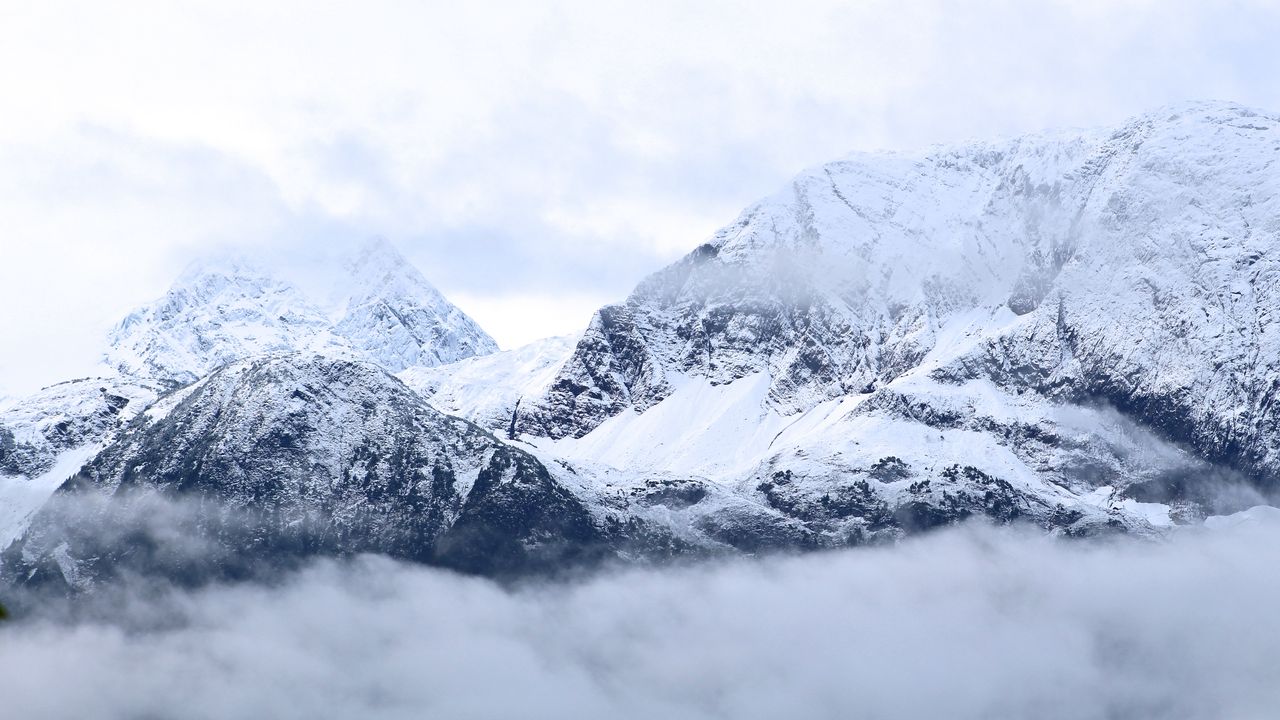 Wallpaper mountains, clouds, snow, landscape, white