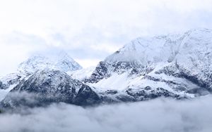 Preview wallpaper mountains, clouds, snow, landscape, white
