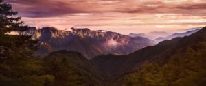 Preview wallpaper mountains, clouds, spruce