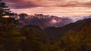 Preview wallpaper mountains, clouds, spruce