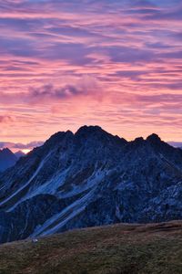 Preview wallpaper mountains, clouds, sunset, sky, nature