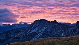 Preview wallpaper mountains, clouds, sunset, sky, nature
