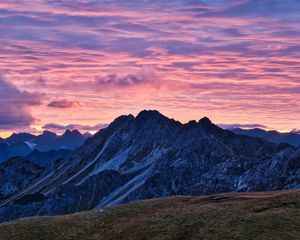 Preview wallpaper mountains, clouds, sunset, sky, nature