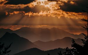 Preview wallpaper mountains, clouds, sunset, dusk, sunlight