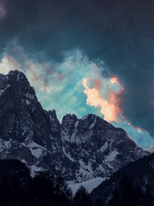 Preview wallpaper mountains, clouds, trees, snow