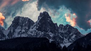 Preview wallpaper mountains, clouds, trees, snow